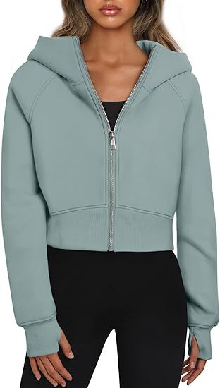 Damen cropped Kapuzenjacke mit durchgehendem Reißverschluss Krohn-e