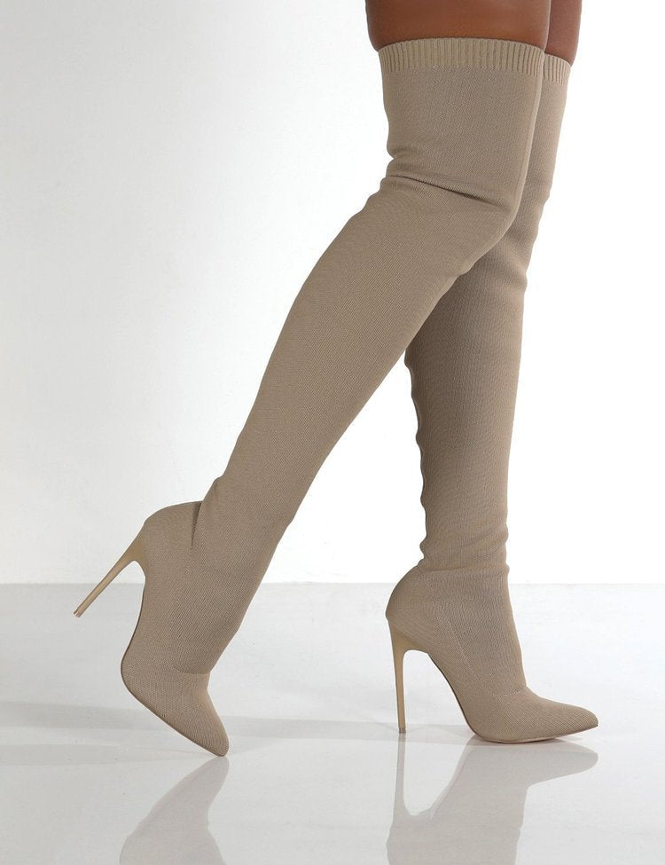 Damen Overknee Stiefel mit elegantem Absatz und hochwertiger Strickstruktur Krohn-e
