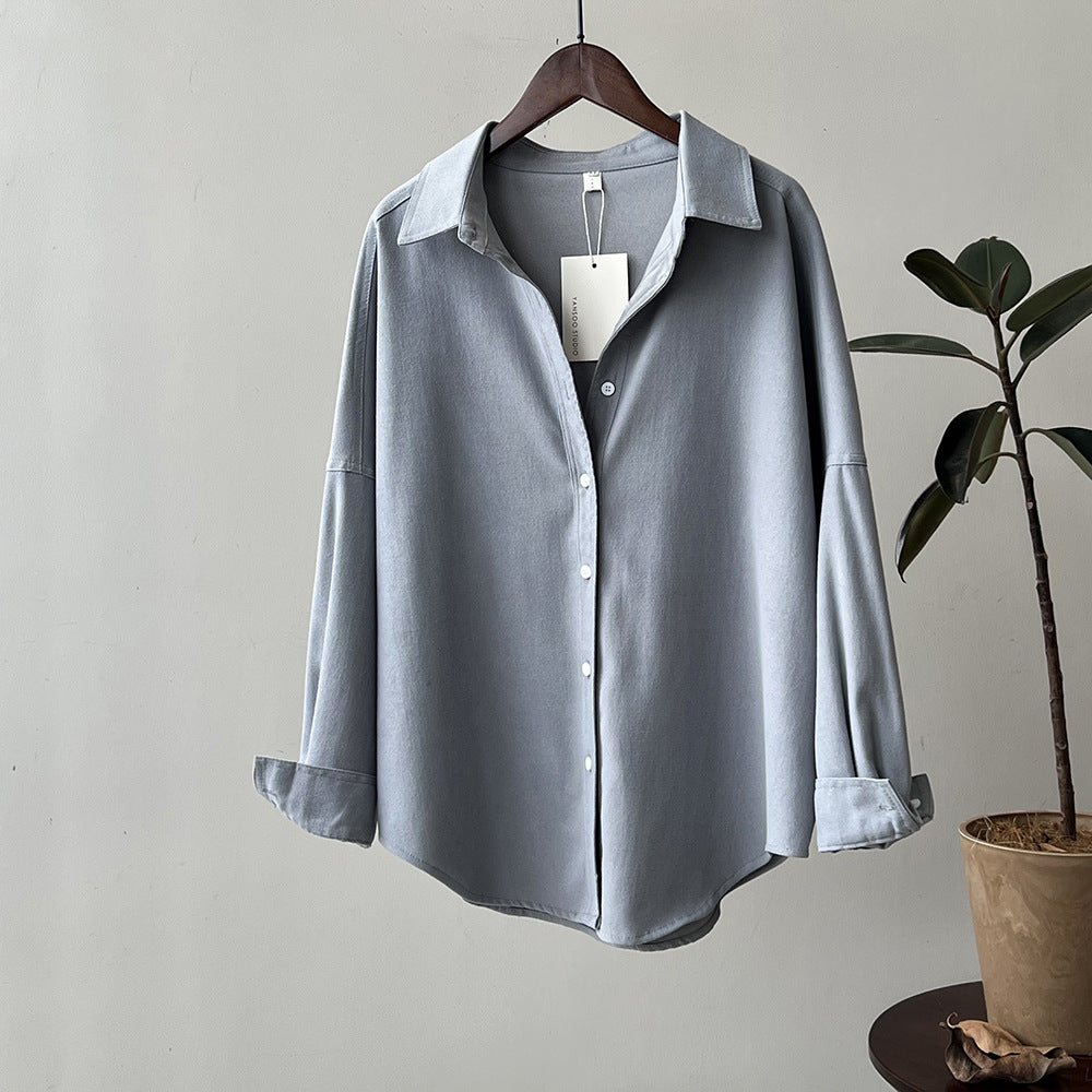 Fudus Damen Herbst Brushed Langarm Shirt, locker geschnitten