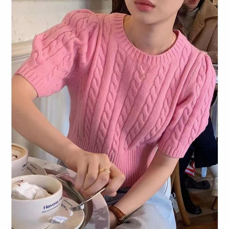 Damen Strickpullover mit voluminösen Ärmeln und Zopfmuster Krohn-e