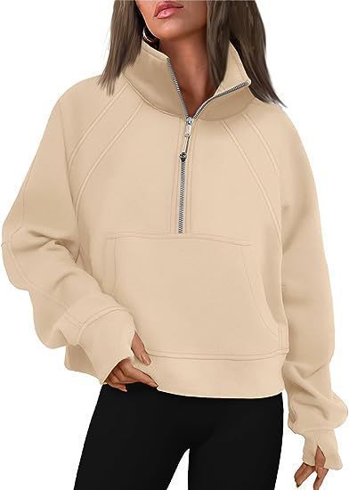 Damen kuscheliger Half-Zip Pullover mit Kapuze und Kängurutasche Krohn-e