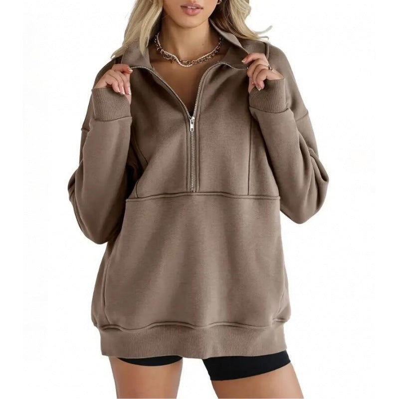 Damen Sweatshirt mit halbem Reißverschluss und oversized Schnitt Krohn-e