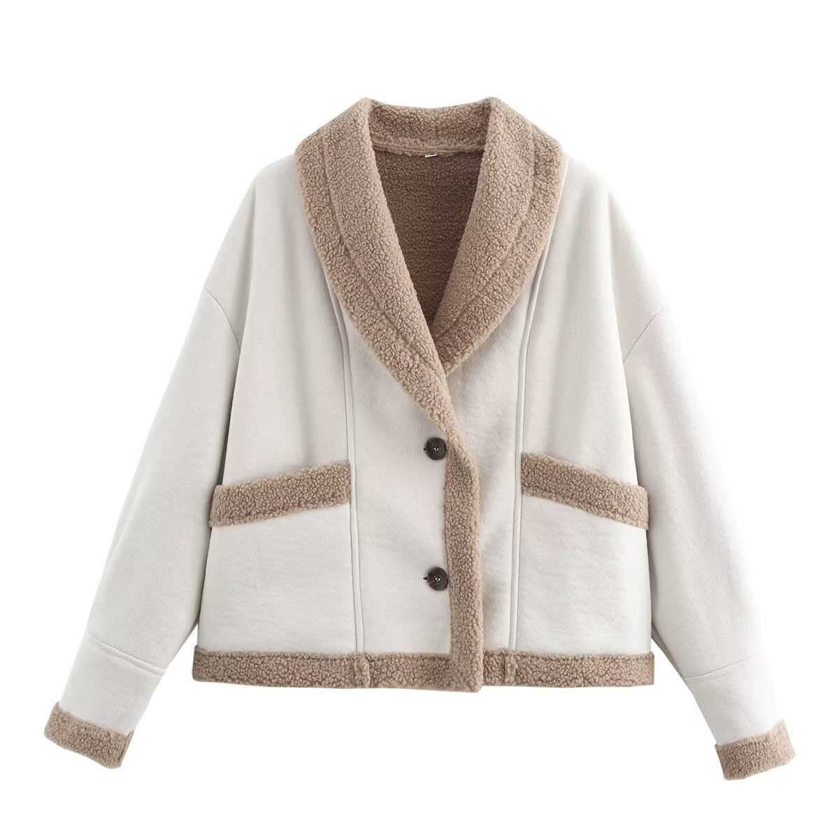 Damen kuschelige Oversized-Jacke mit elegantem Schalkragen und praktischen Taschen Krohn-e
