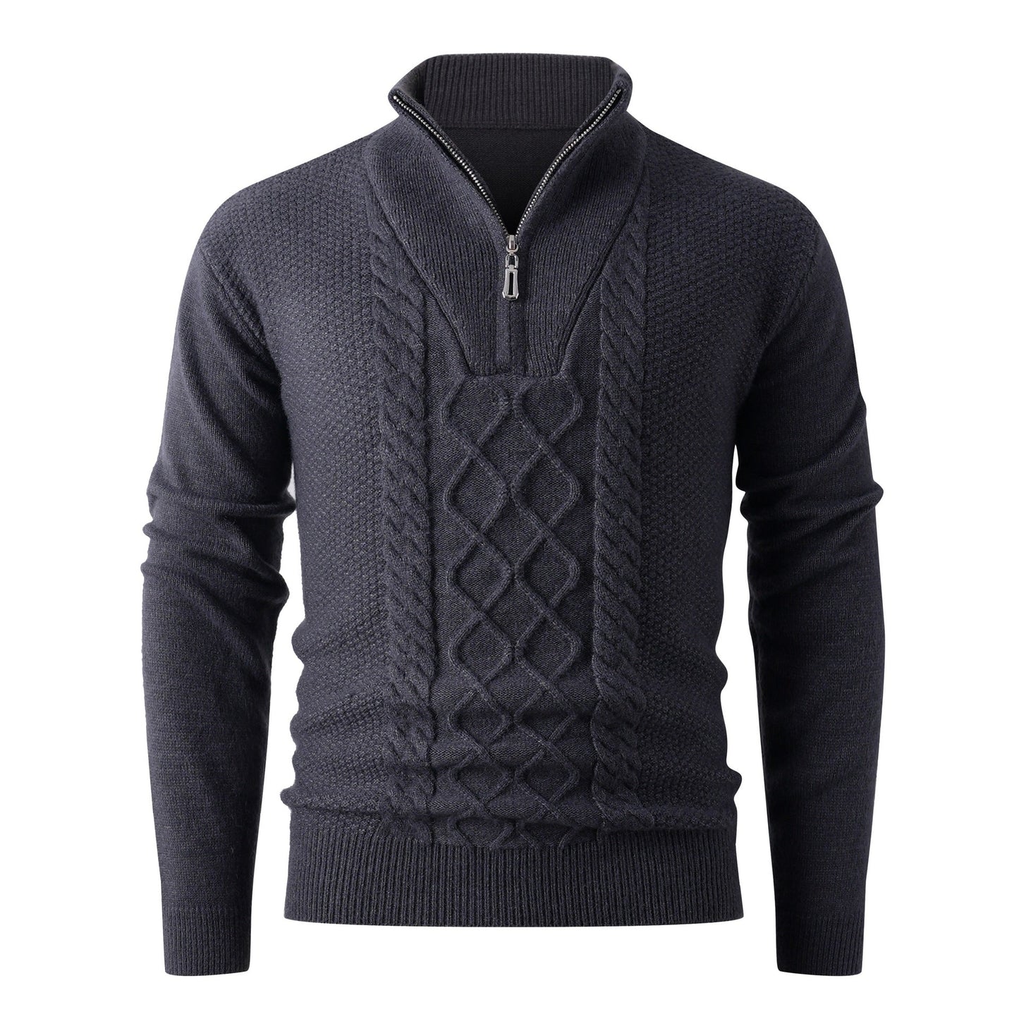 Herren Grobstrickpullover mit modernem Stehkragen und funktionalem Reißverschluss Krohn-e