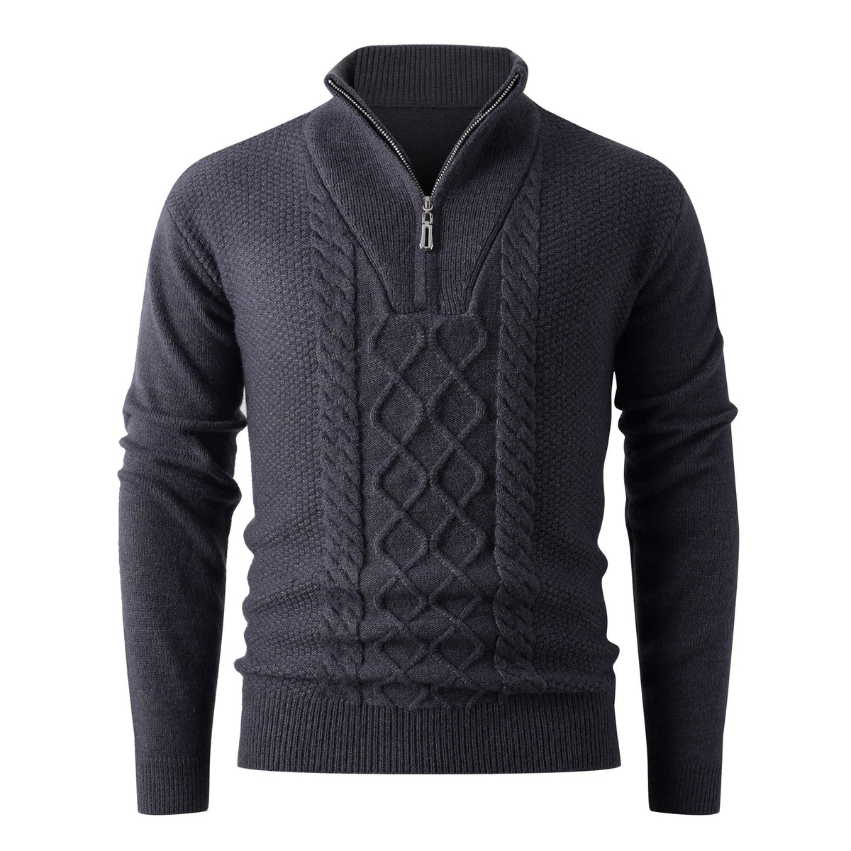 Herren Grobstrickpullover mit modernem Stehkragen und funktionalem Reißverschluss Krohn-e