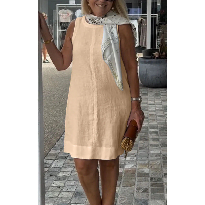 Einfarbiges Rundhals-Casual-Kleid von Fudus