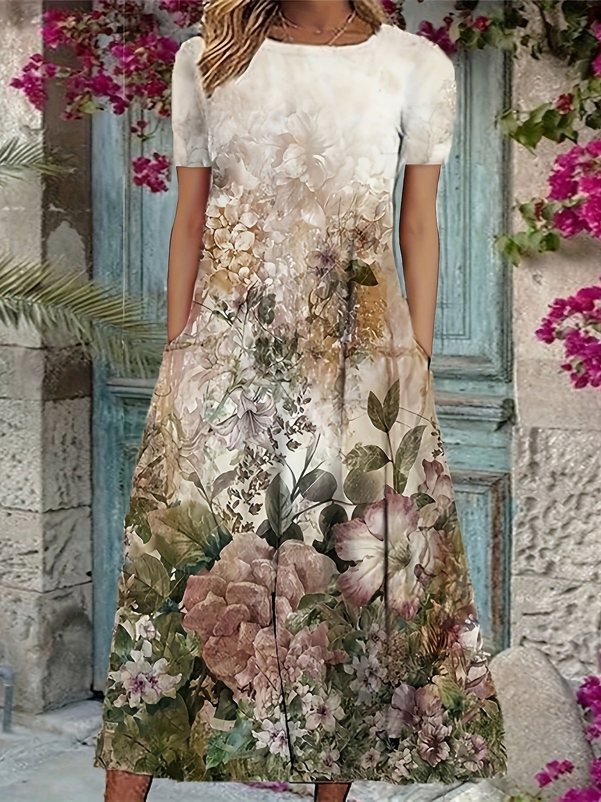 Lebhaft bedrucktes Kurzarmkleid von Fudus
