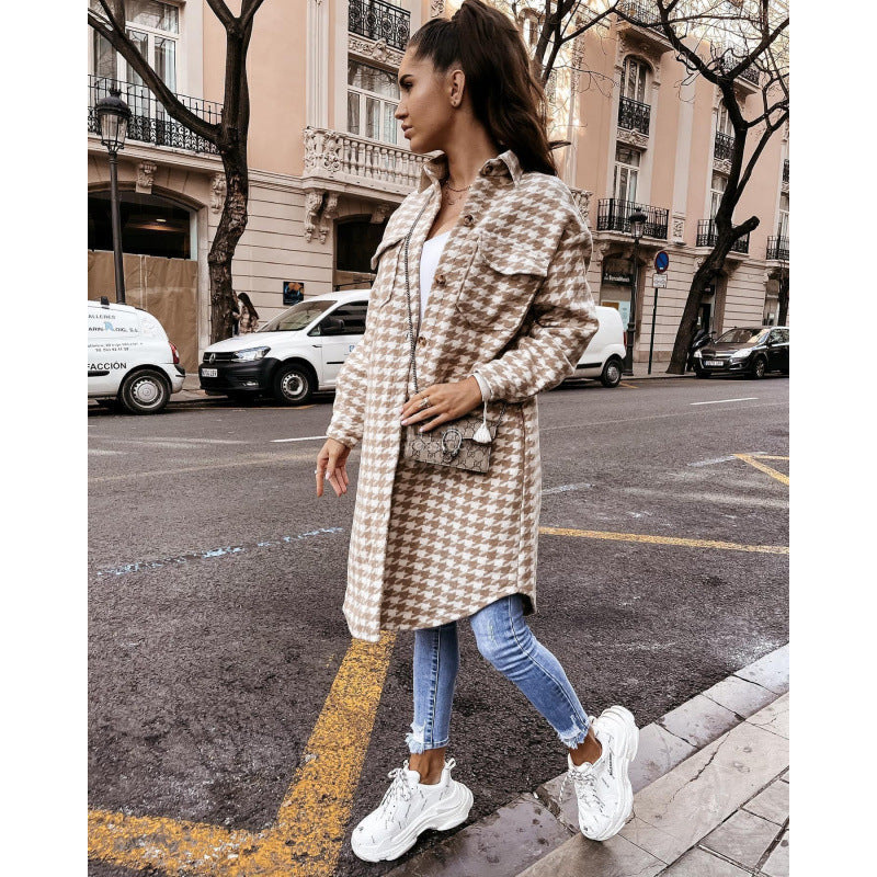 Damen Hahnentritt-Muster Oversized Hemdjacke Krohn-e