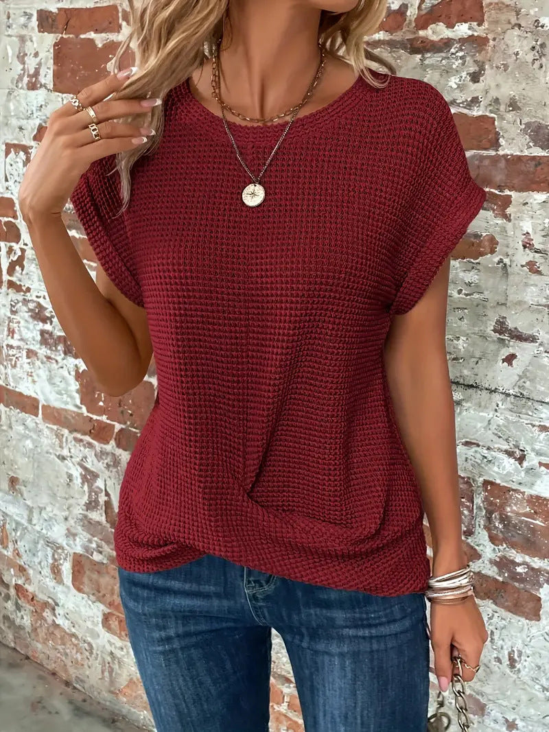 Emma | Damen Waffel-Shirt Kurzarm mit Twist-Saum Rundhals