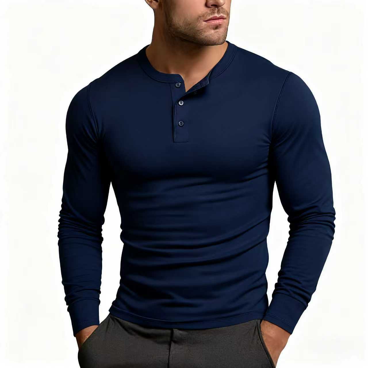 Herren Langarm-Henley-Shirt mit klassischem Knopfdetail und körpernaher Passform Krohn-e