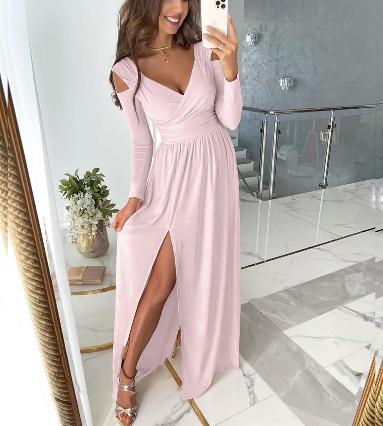 Damen Elegantes Maxi-Kleid mit Wickeldesign und Schlitz Krohn-e