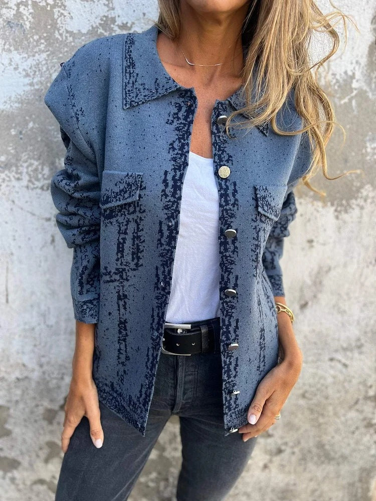 Krohn-e | Bedruckte Metallknopf Gestrickte Reversjacke