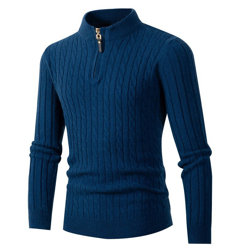 Herren Strickpullover mit modernem Zopfmuster und Kragenreißverschluss Krohn-e