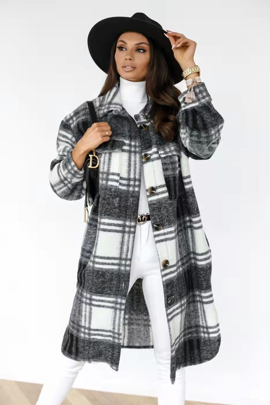 Damen Karierter Oversized-Hemd-Mantel mit praktischen Taschen Krohn-e