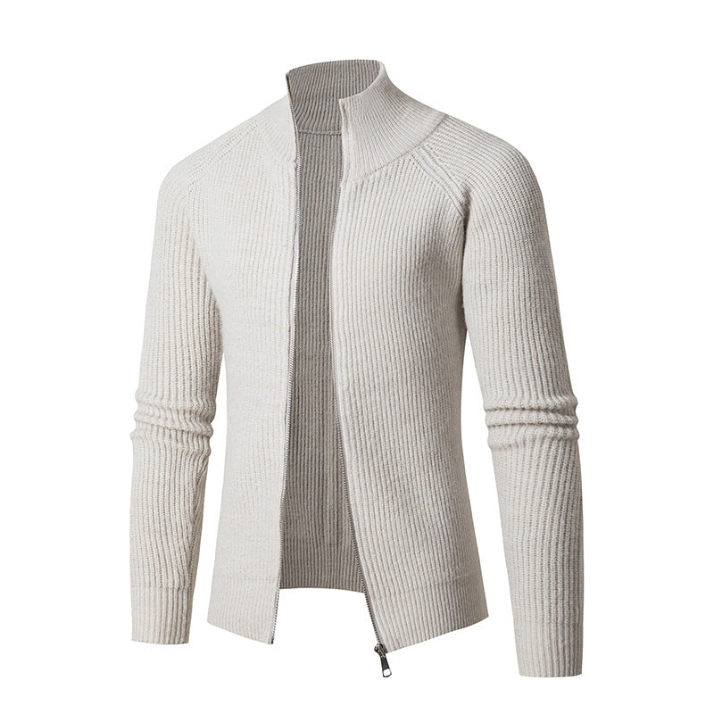 Herren Strickjacke mit hohem Kragen und feiner Rippstruktur Krohn-e