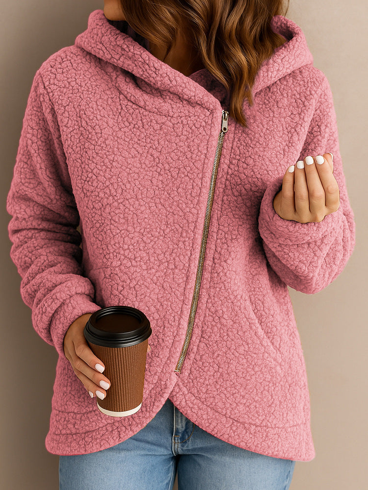 Damen Flauschige Kapuzenjacke mit asymmetrischem Reißverschluss Krohn-e