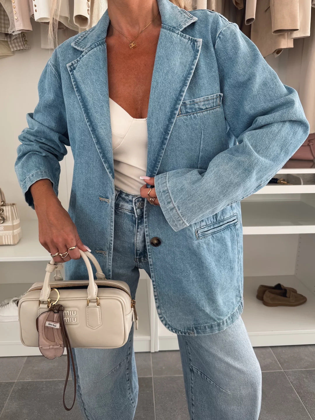 Krohn-e | Lockere Gewaschene Blaue Denim Anzugjacke