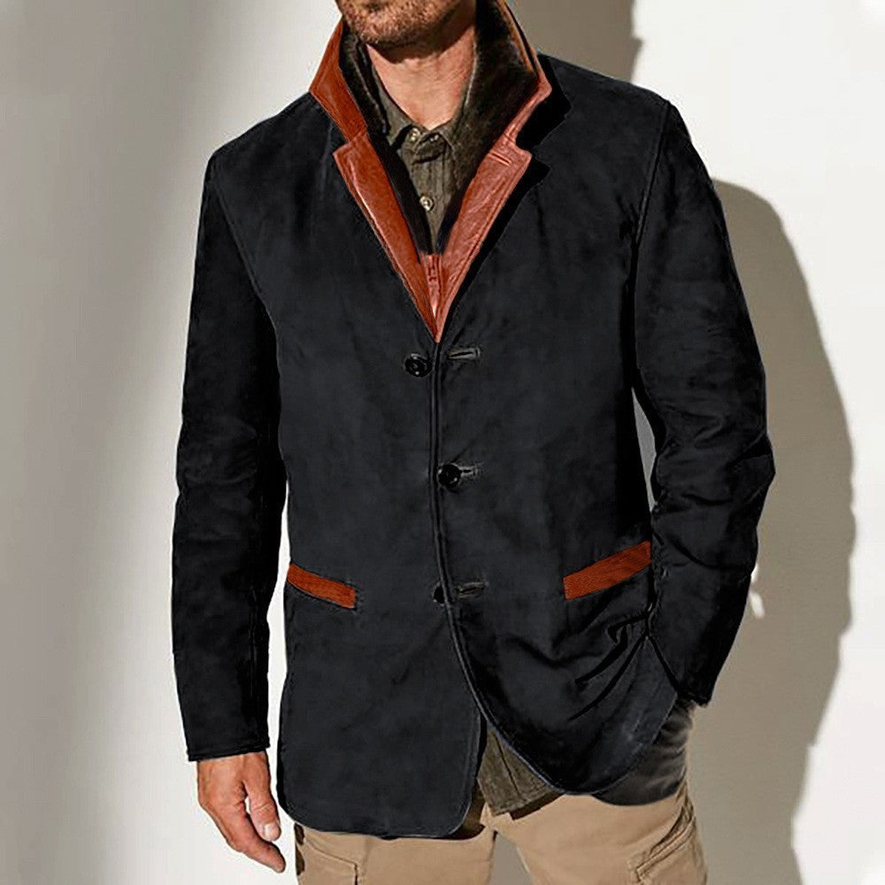 Herren elegante Wildlederjacke mit Kontrastdetails Krohn-e