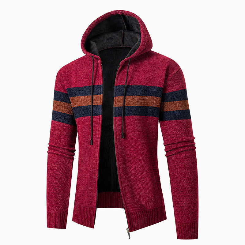 Herren lässiger Strickjacke mit Kapuze und Kontraststreifen Krohn-e