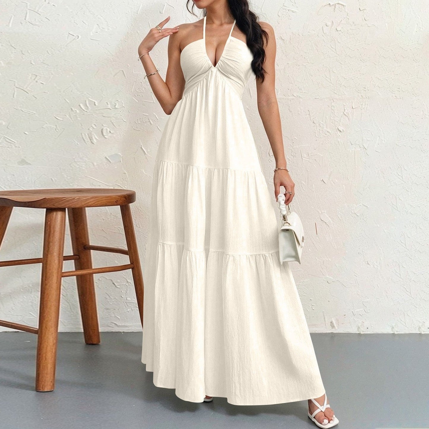 Damen Maxikleid mit fließendem Schnitt und tiefem Ausschnitt Krohn-e