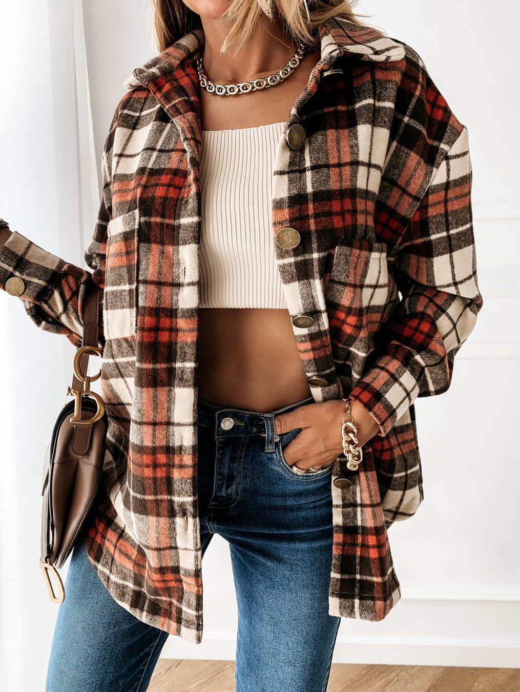 Krohn-e | Oversized Hemdjacke Karomuster Lässiger Chic