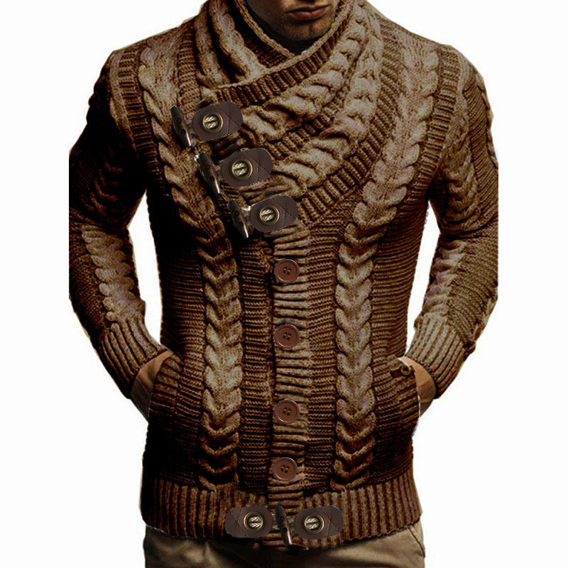 Herren Grobstrickjacke mit kreativem Schalkragen und Knopfdetails Krohn-e