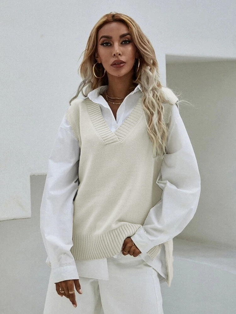 Damen Strickweste mit V-Ausschnitt und eleganter Rippenstruktur Krohn-e