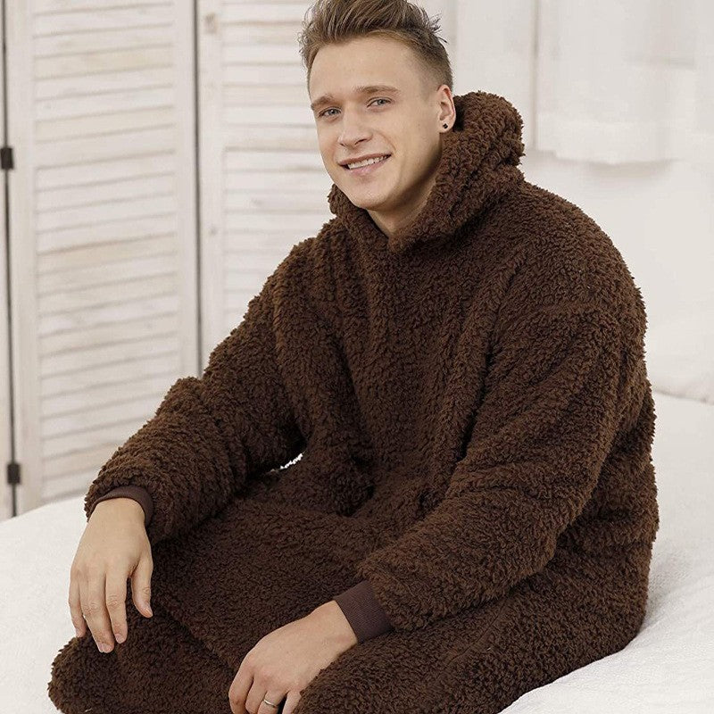 Herren Kuscheliger Fleece-Bademantel mit Kapuze und Taschen Krohn-e