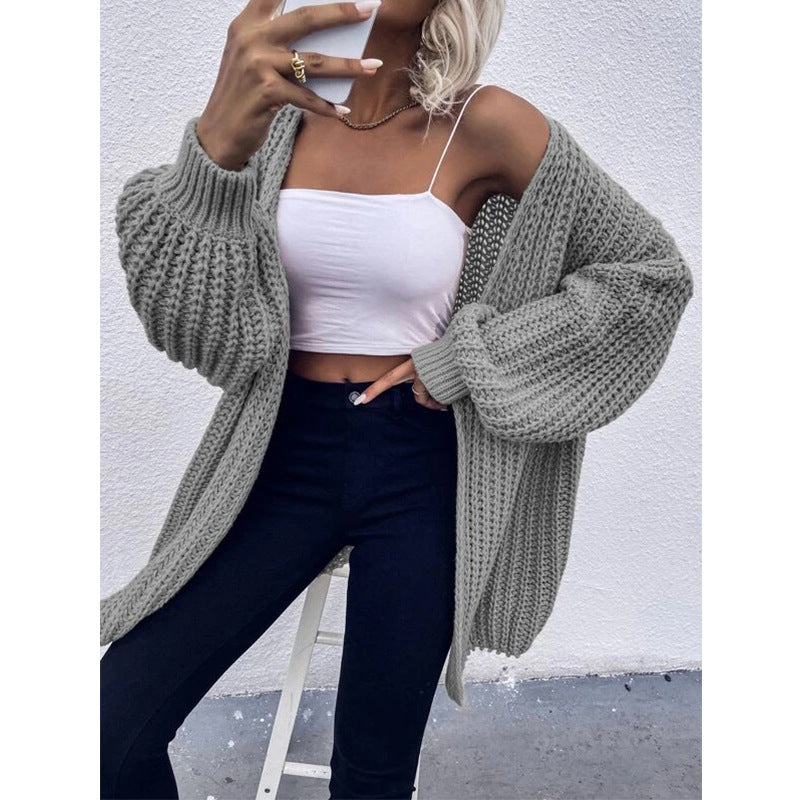 Damen Grobstrickjacke mit voluminösen Ärmeln und offener Front Krohn-e