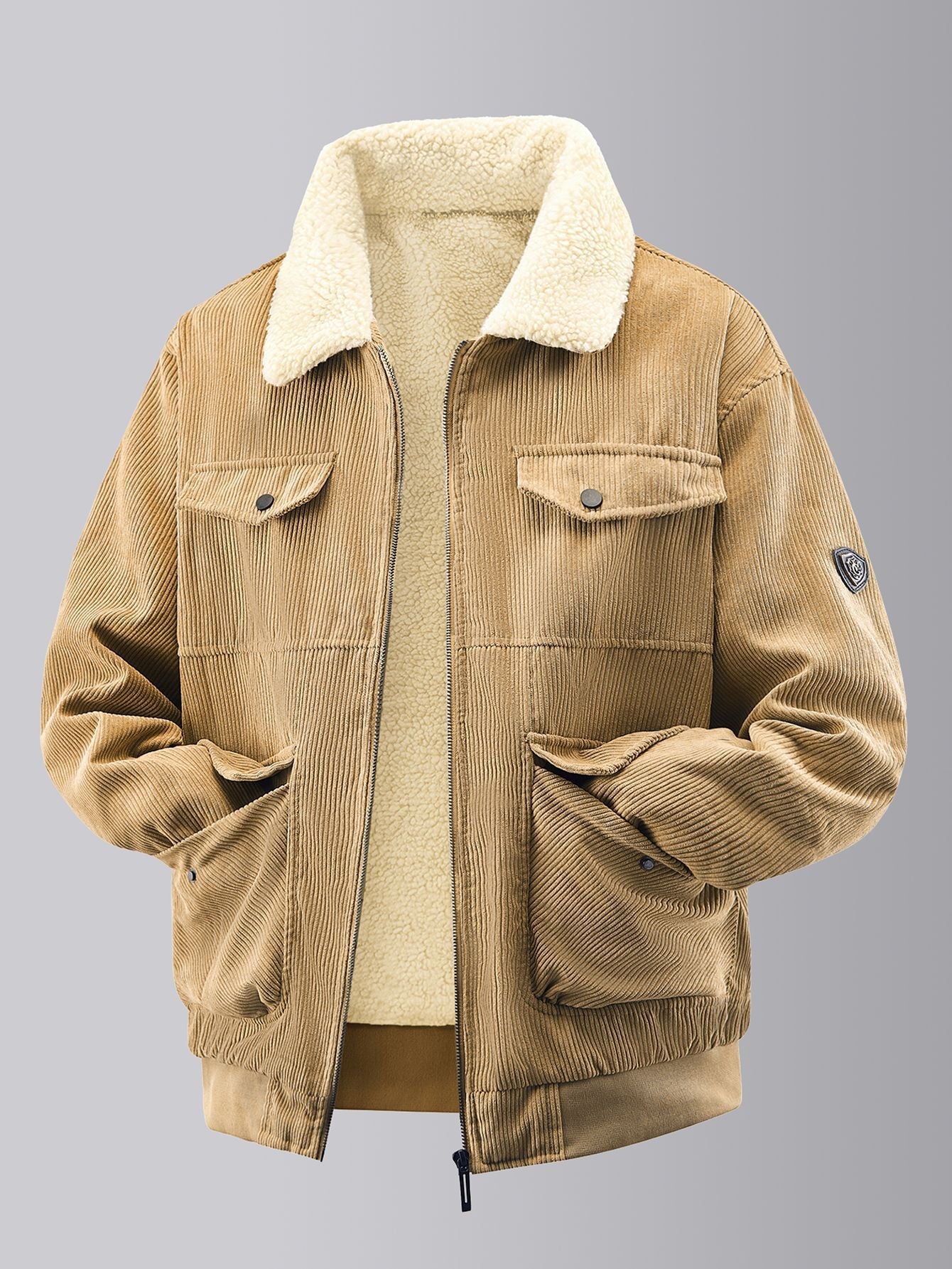 Herren kuschelige Teddy-Fleecejacke mit praktischen Brusttaschen und elastischen Bündchen Krohn-e