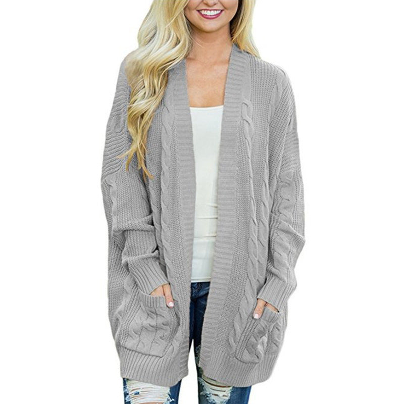 Damen lässige Strickjacke mit Kabelmuster und großzügigen Taschen Krohn-e