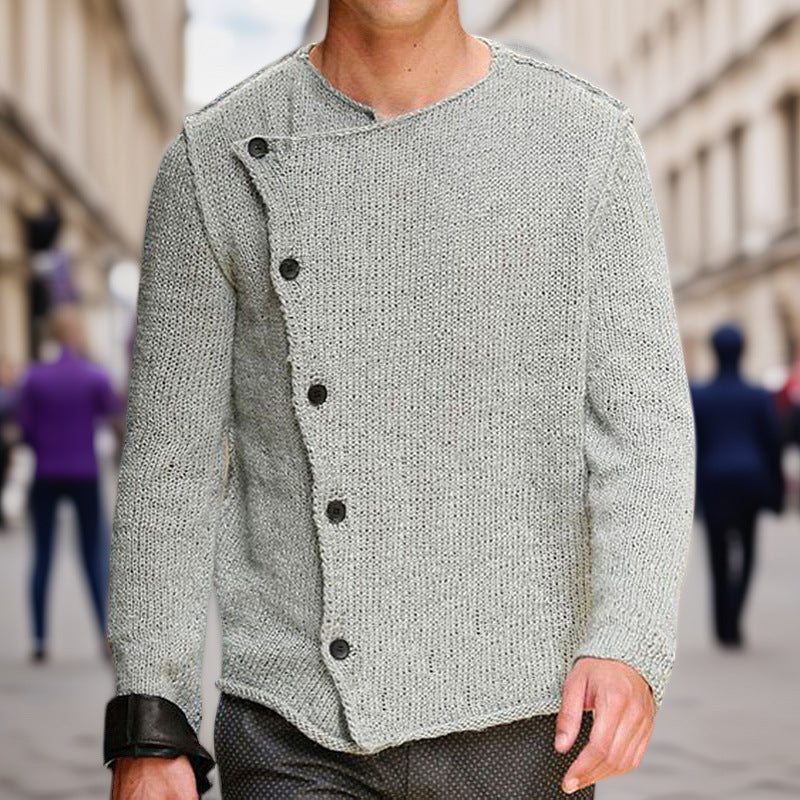 Herren Strickpullover mit innovativem Stehkragen und asymmetrischer Knopfleiste Krohn-e