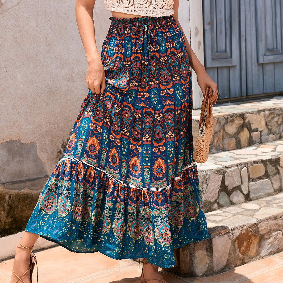 Damen Maxirock mit verspieltem Paisleymuster und Rüschendetails Krohn-e