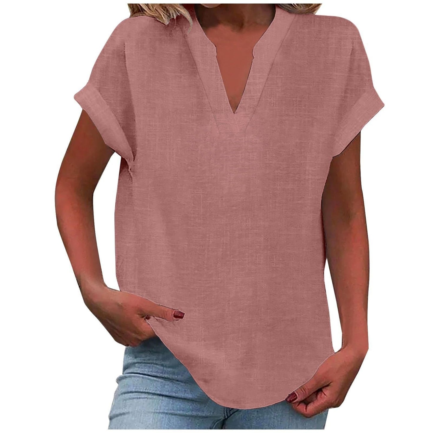 KROHN-E Damen V-Ausschnitt Bluse Relaxed Fit Leichter Stoff Weiß