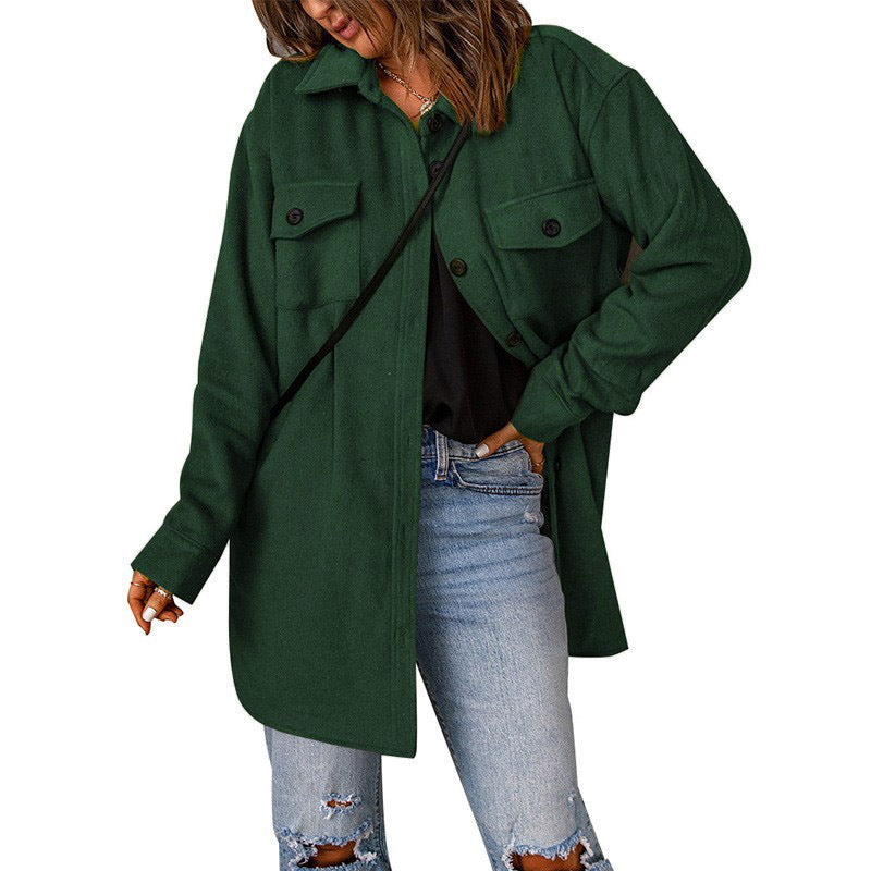 Damen vielseitige Oversize-Hemdjacke mit aufgesetzten Taschen und Knopfverschluss Krohn-e