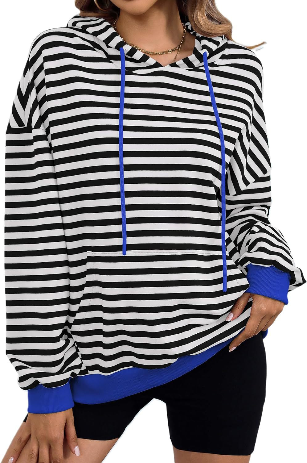 Damen gestreifter Kapuzenpullover mit stylischer Kängurutasche Krohn-e