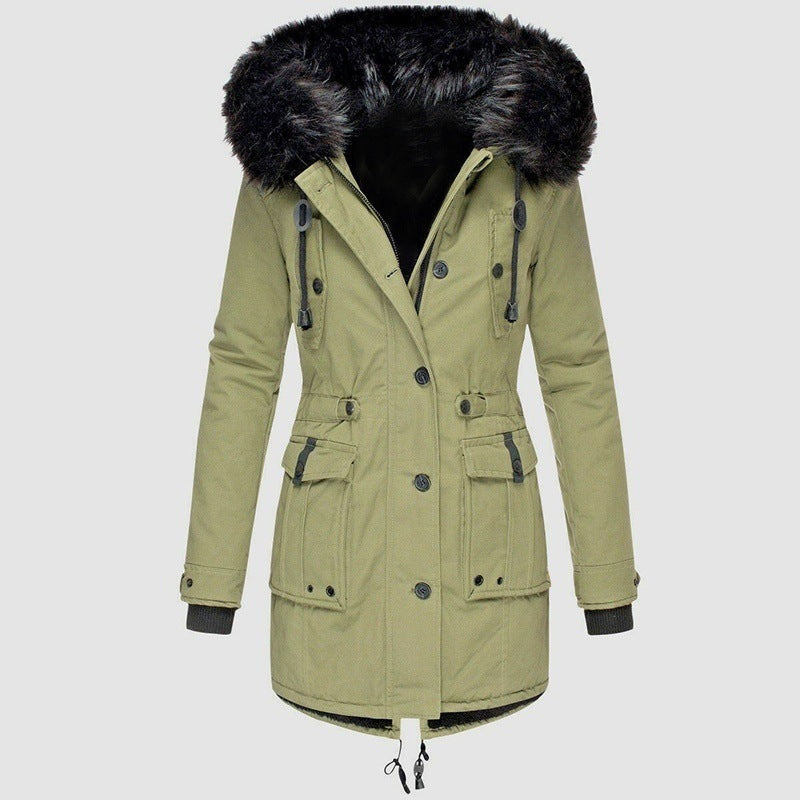 Krohn-e | Lange Winterjacke mit Knopfverschluss für Damen Ideal für Die Kalte Saison