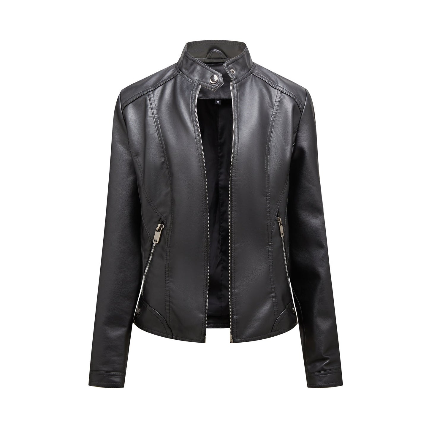 Damen modische Kunstlederjacke mit elegantem Stehkragen und praktischen Reißverschlusstaschen Krohn-e
