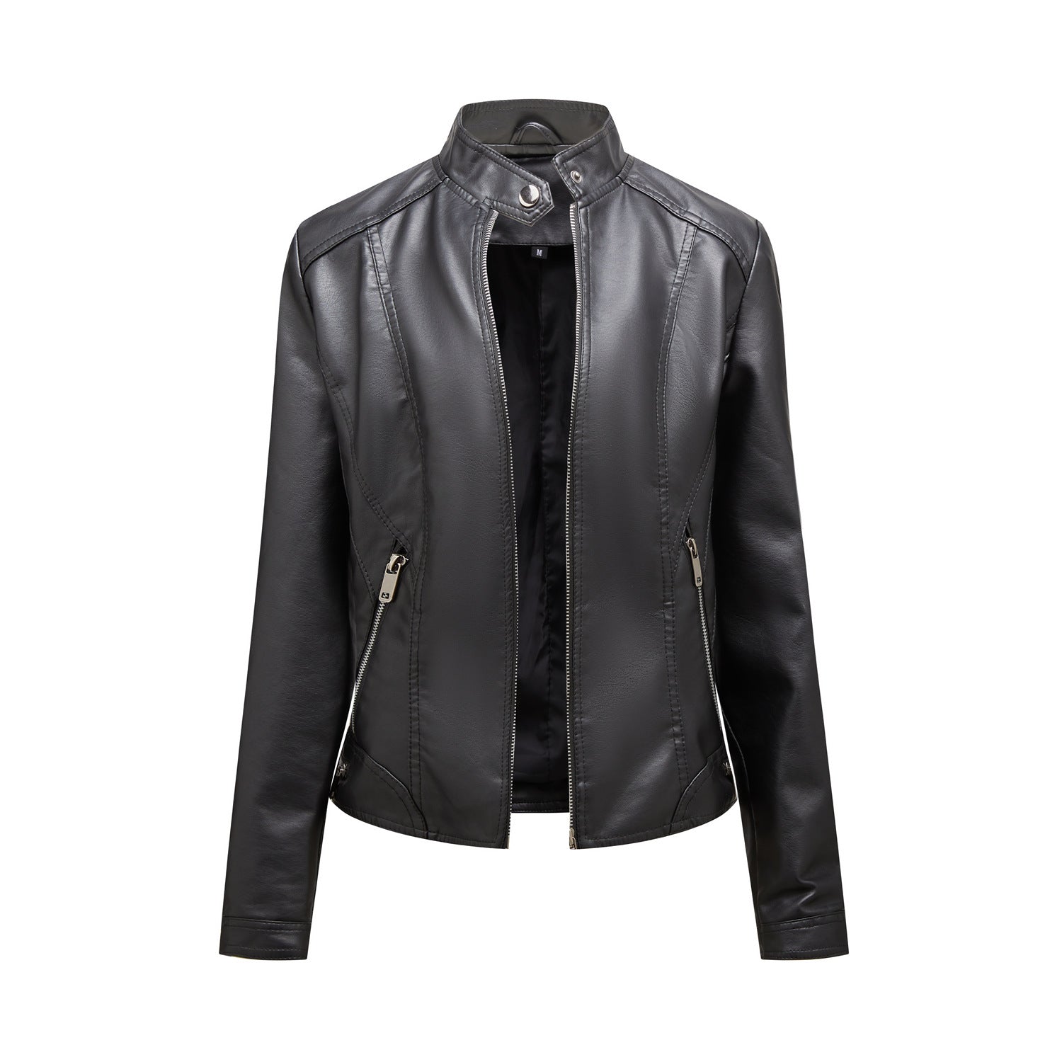 Damen modische Kunstlederjacke mit elegantem Stehkragen und praktischen Reißverschlusstaschen Krohn-e