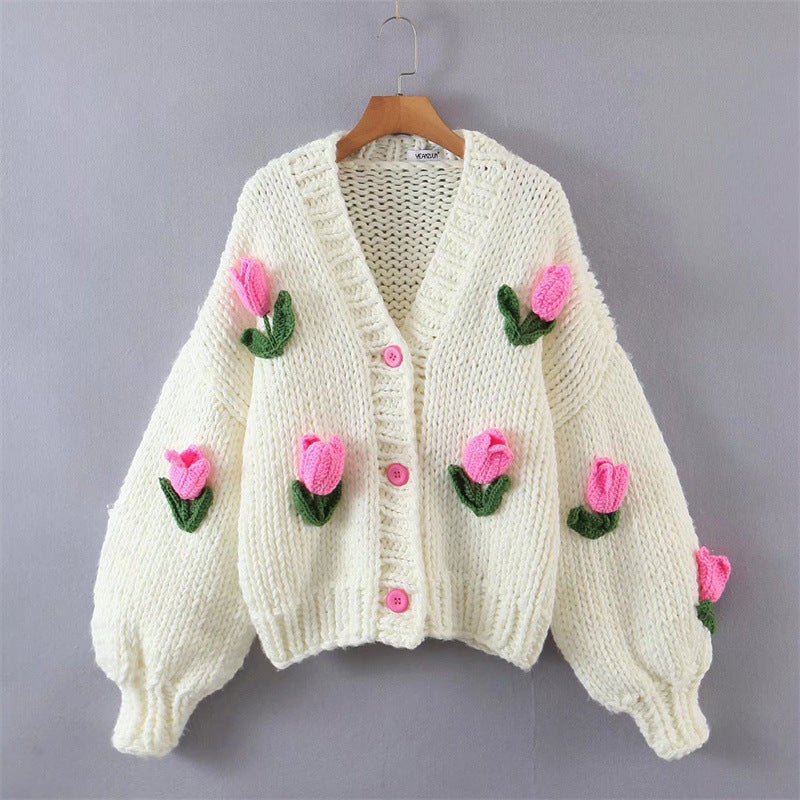 Damen Strickjacke mit floralem Design und oversized Schnitt Krohn-e