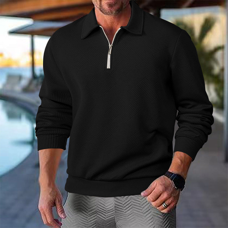 Herren Strickpullover mit kurzer Reißverschlussfront und strukturiertem Design Krohn-e