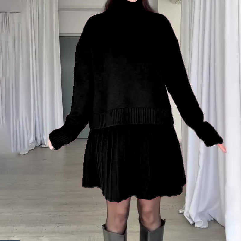 Damen Elegantes Strickensemble mit Rollkragen und fließendem Rock Krohn-e