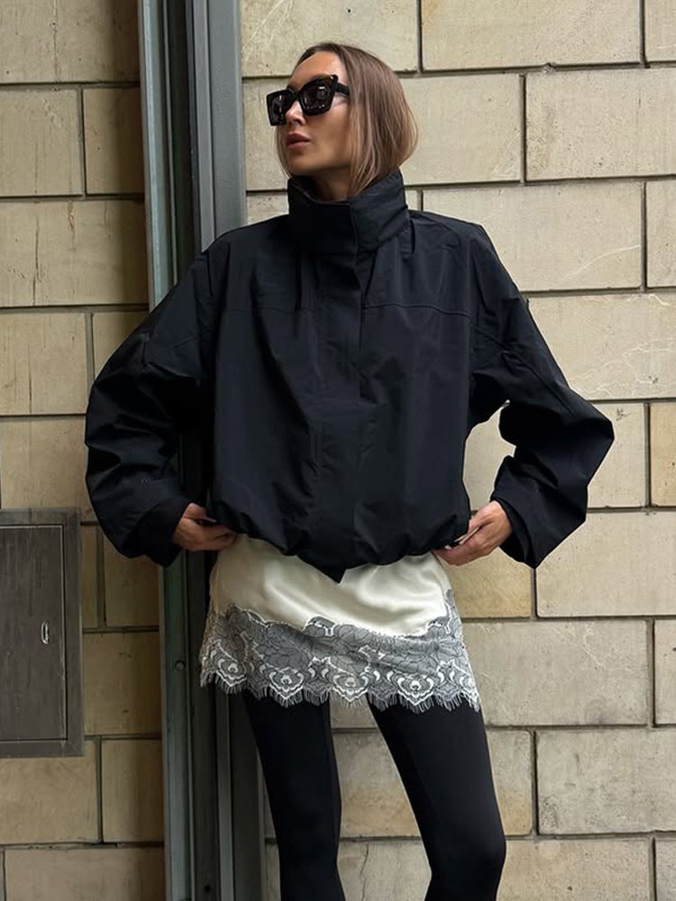 Damen lässige oversized Jacke mit hohem Kragen und verstellbarem Verschluss Krohn-e