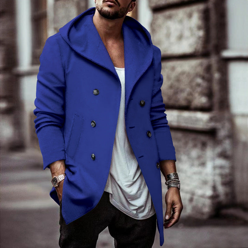 Herren stylischer Hoodie-Mantel mit doppelter Knopfreihe und weitem Kragen Krohn-e