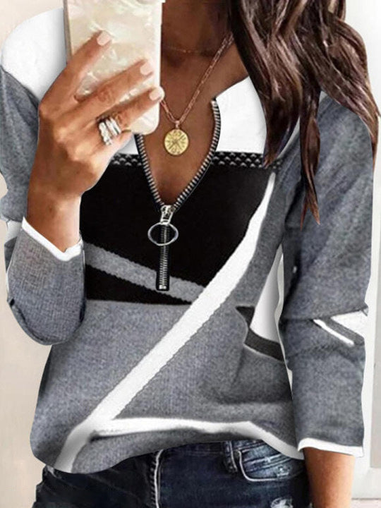 Modischer bedruckter Langarm-Zipper-Pullover von Fudus