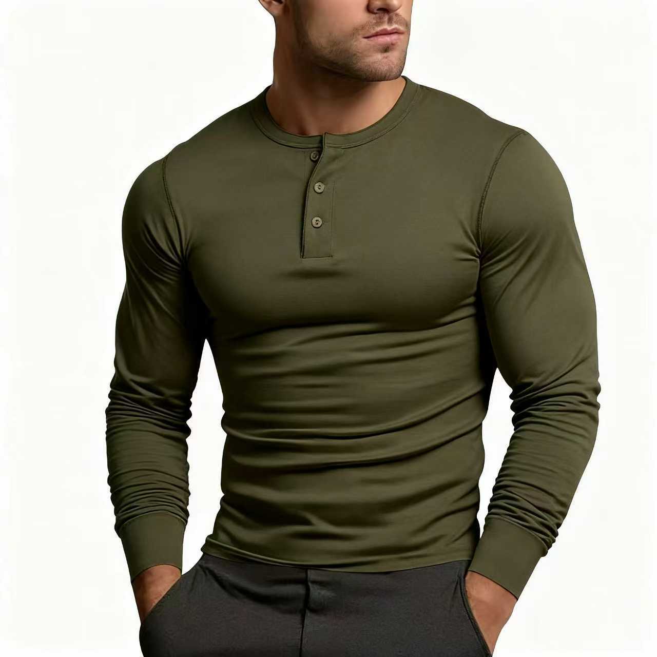 Herren Langarm-Henley-Shirt mit klassischem Knopfdetail und körpernaher Passform Krohn-e