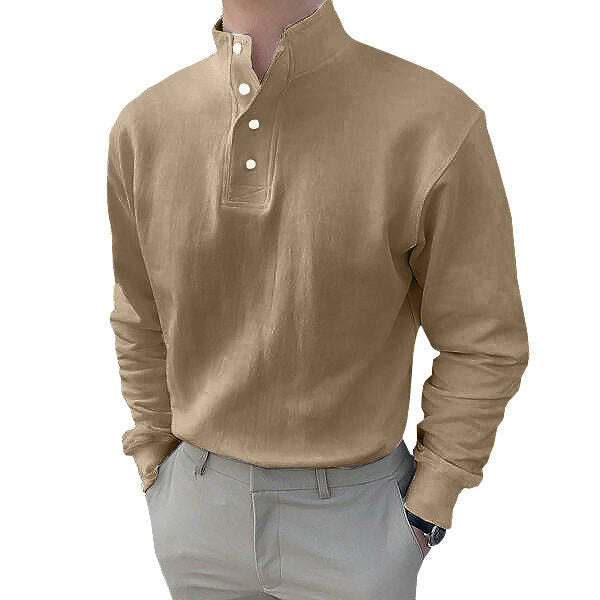 Herren Langarm-Henley-Shirt mit modernem Stehkragen und Knopfleiste Krohn-e