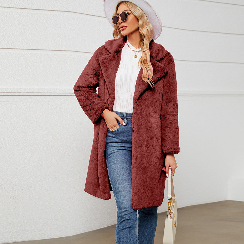 Damen Eleganter Kunstpelzmantel mit tiefem Kragen Krohn-e