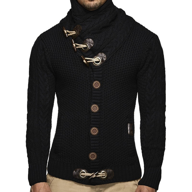 Herren Grobstrickpullover mit Schalkragen und Knopfdetail Krohn-e