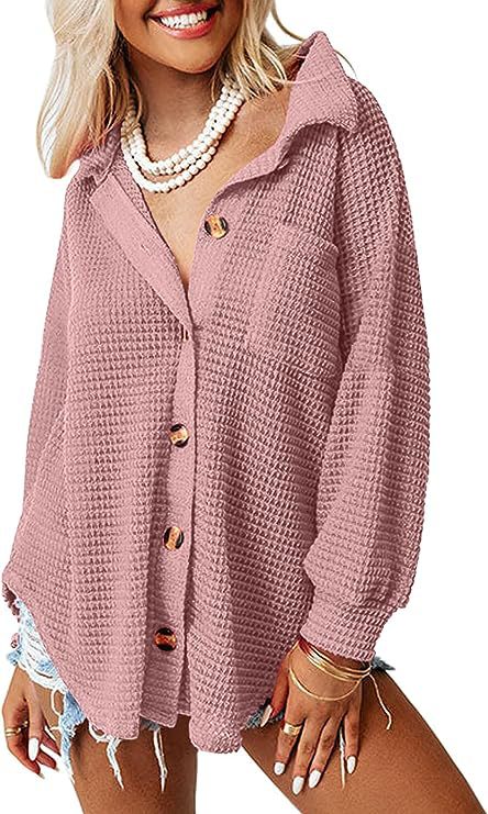 Damen lässige Waffle-Hemdenjacke mit Knopfverschluss Krohn-e